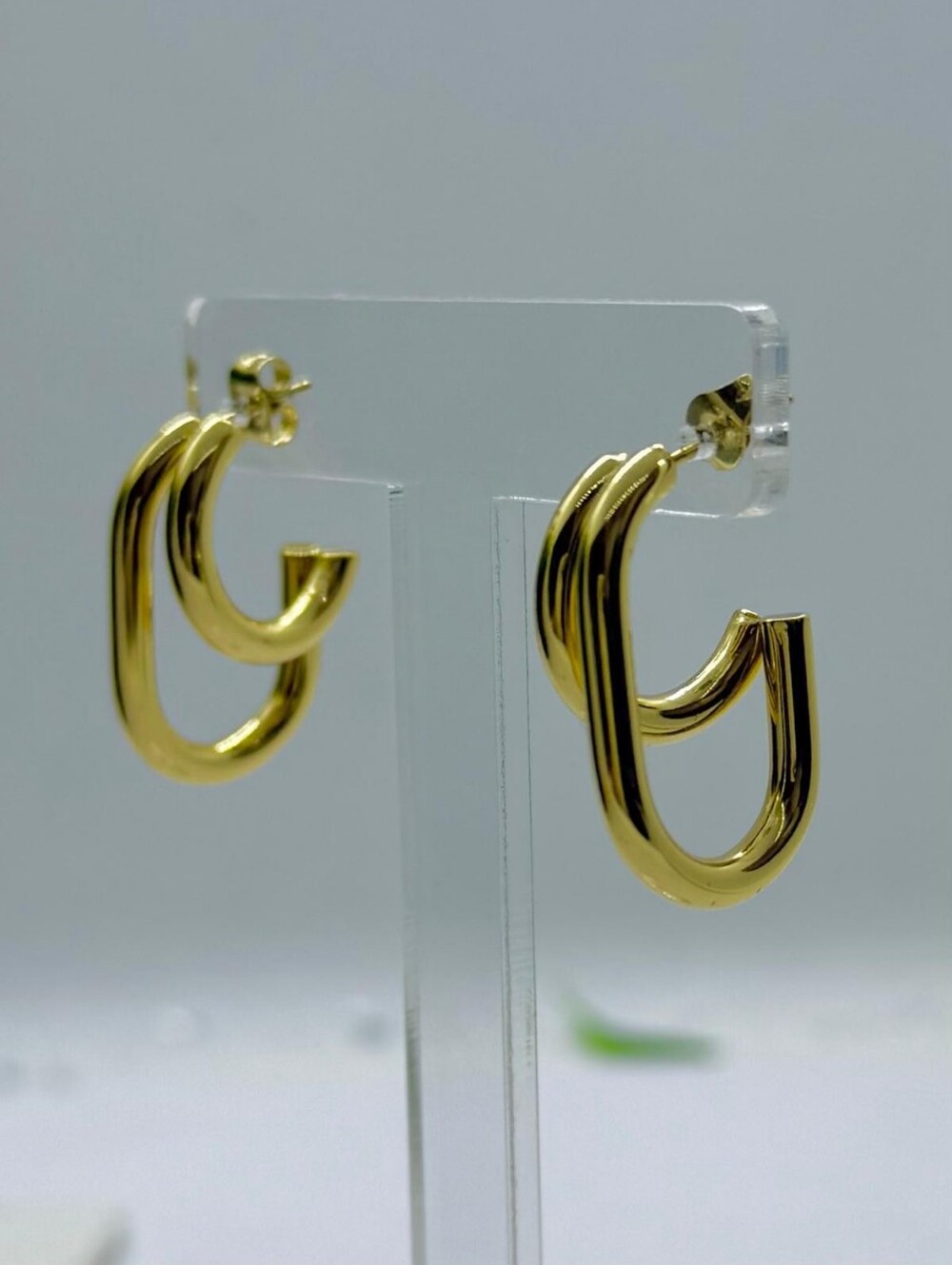 Gold Double Hoop Earrings Chubby Oval Huggie Hoops Statement